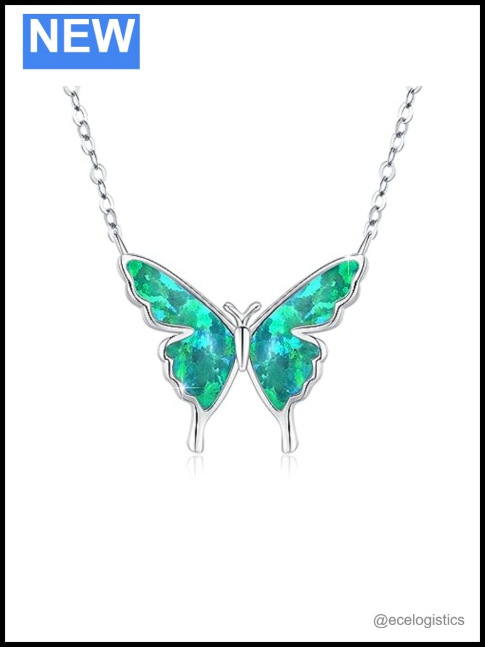 925 Sterling Silver Opal Butterfly Pendant Necklace Adjustable Chain Women